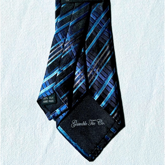 Striped Cornflower Blue and Black Tie new - Picture 2 of 3